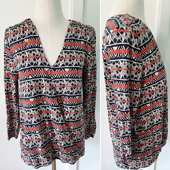 Lucky Brand Boho Printed Cross Front Blouse - Picture 1 of 2